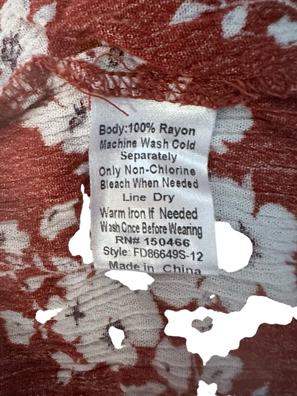 Monday Fun Dark Red / Rust Floral Crinkle Gauze Blouse – Boho Split Neck – Size - Picture 9 of 9
